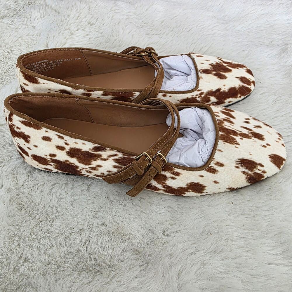 Madewell The Greta Double Strap Ballet Flat Russet Multi Cow Hair Mary Jane 7 - Picture 9 of 12